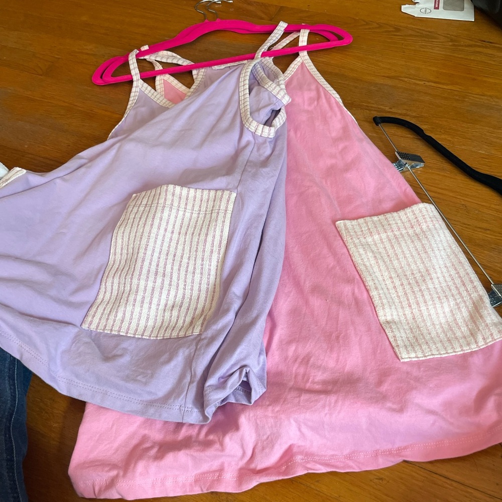 Pink and Purple Striped Pocket Dresses with shorts
